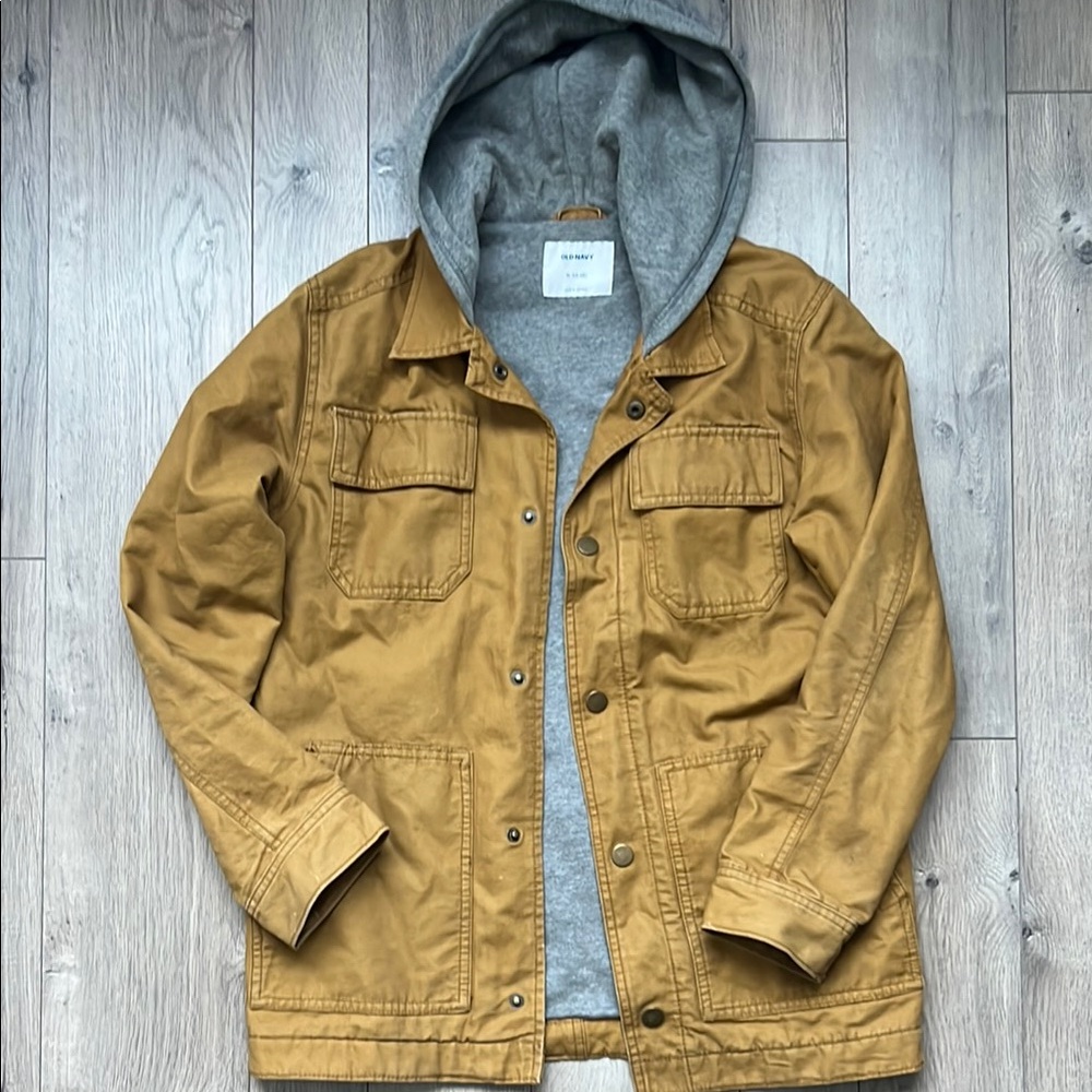 Old Navy Tan Lightweight Jacket with Gray Hood